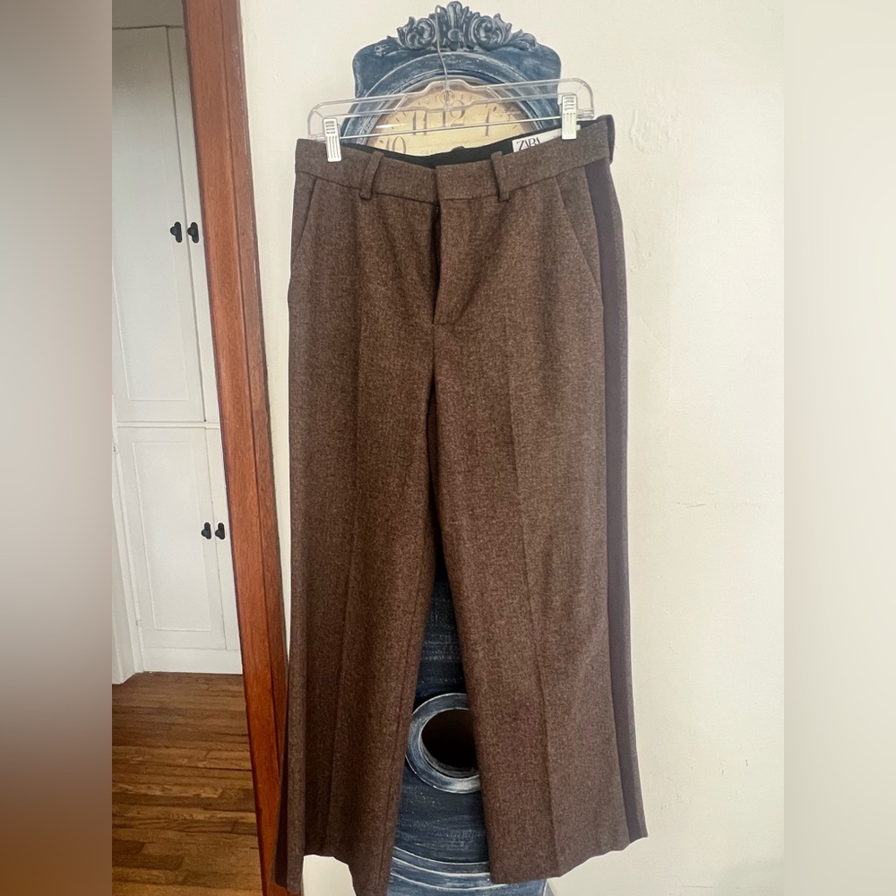 Zara brown wool blend with side stripe pants